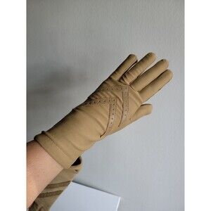 Isotoner Light Tan Fabric Gloves With Leather Trim OS